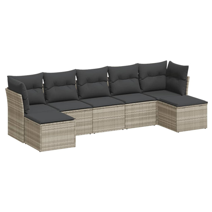 sofasæt til haven 7 dele med hynder polyrattan lysegrå