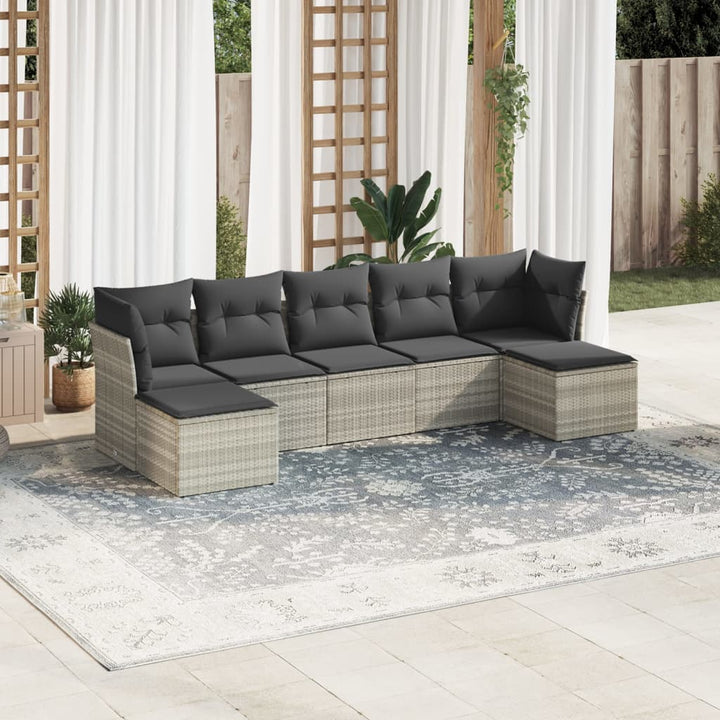 sofasæt til haven 7 dele med hynder polyrattan lysegrå