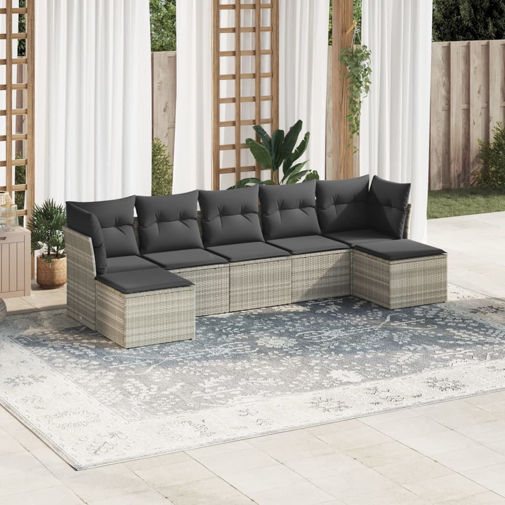 sofasæt til haven 7 dele med hynder polyrattan lysegrå