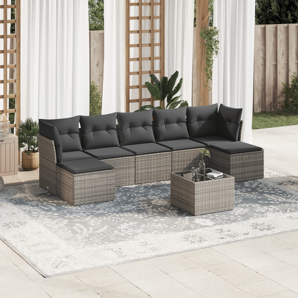 sofasæt til haven 8 dele med hynder polyrattan grå