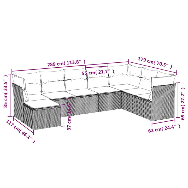 sofasæt til haven 8 dele med hynder polyrattan sort
