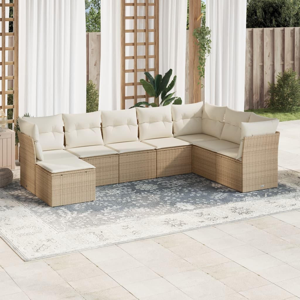 sofasæt til haven 8 dele med hynder polyrattan beige