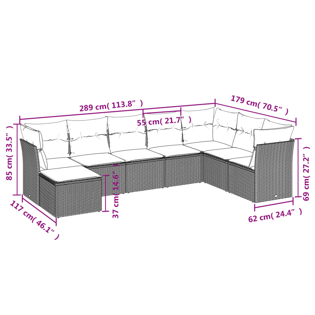 sofasæt til haven 8 dele med hynder polyrattan beige