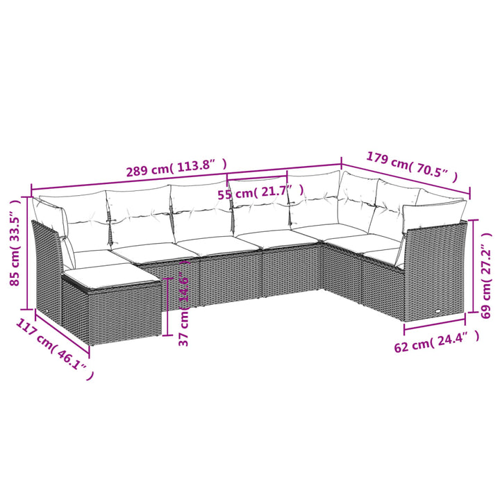 sofasæt til haven 8 dele med hynder polyrattan beige
