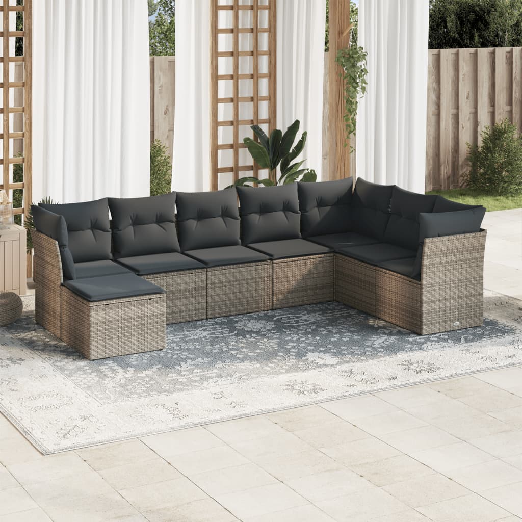 sofasæt til haven 8 dele med hynder polyrattan grå