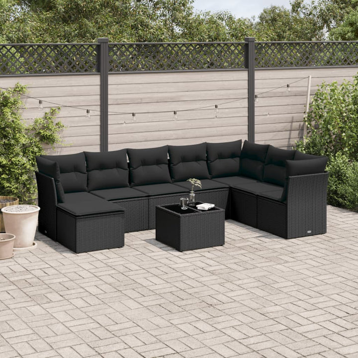 sofasæt til haven 9 dele med hynder polyrattan sort