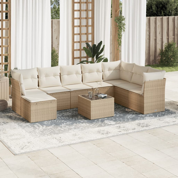 sofasæt til haven 9 dele med hynder polyrattan beige