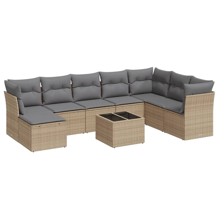 sofasæt til haven 9 dele med hynder polyrattan beige