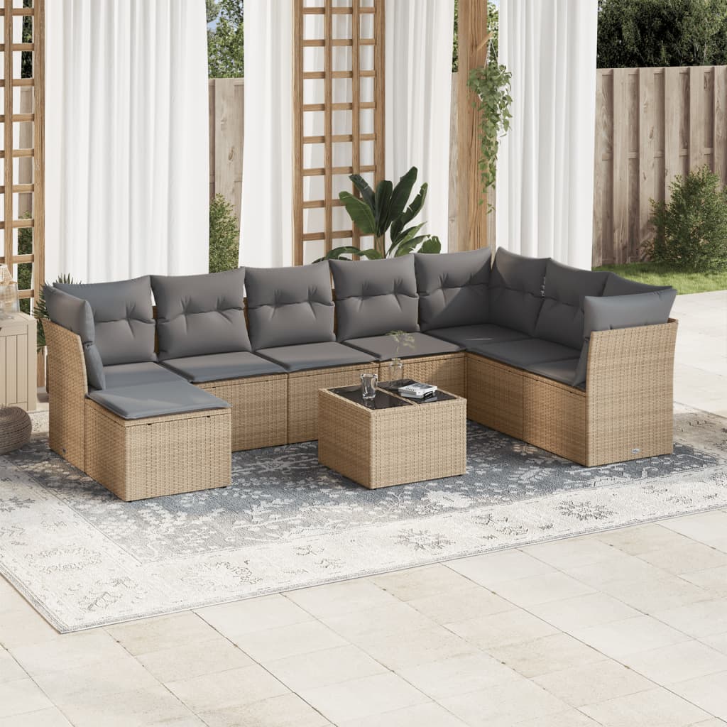 sofasæt til haven 9 dele med hynder polyrattan beige