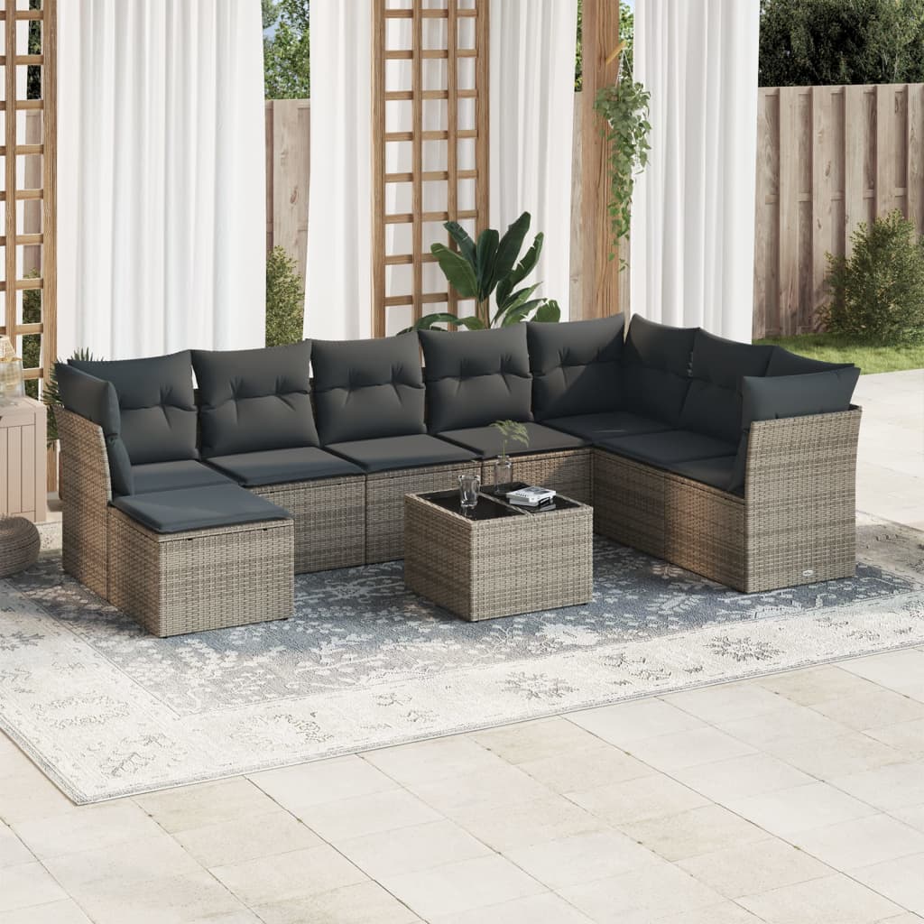sofasæt til haven 9 dele med hynder polyrattan grå