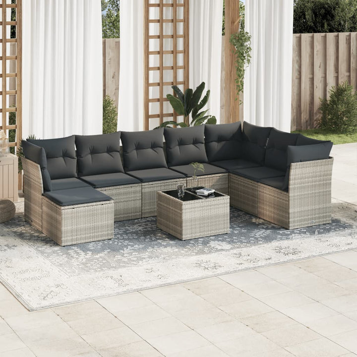 sofasæt til haven 9 dele med hynder polyrattan lysegrå