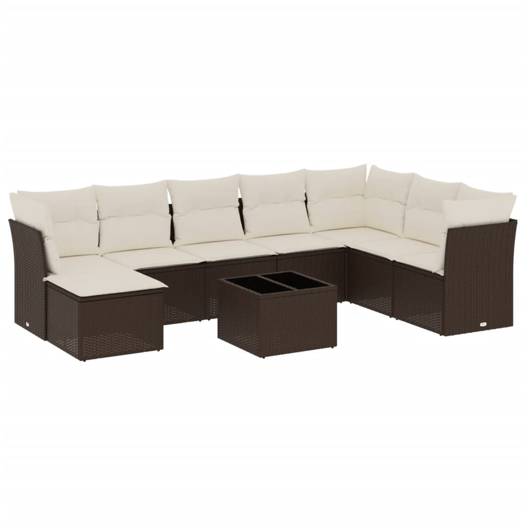 sofasæt til haven 9 dele med hynder polyrattan brun