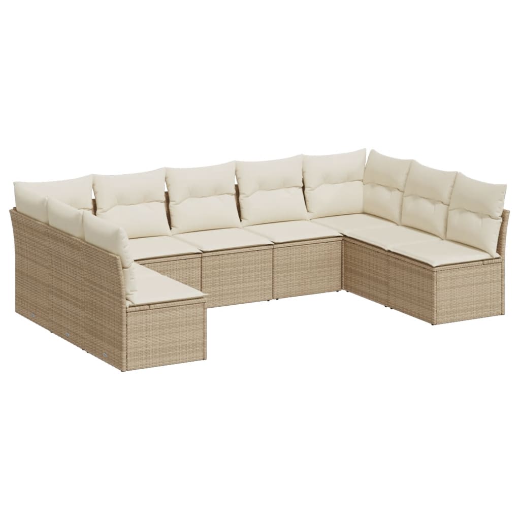 sofasæt til haven 9 dele med hynder polyrattan beige