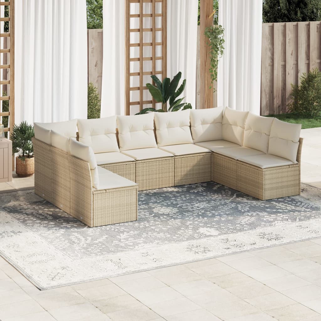sofasæt til haven 9 dele med hynder polyrattan beige