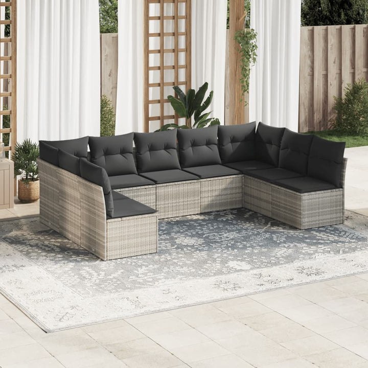 sofasæt til haven 9 dele med hynder polyrattan lysegrå