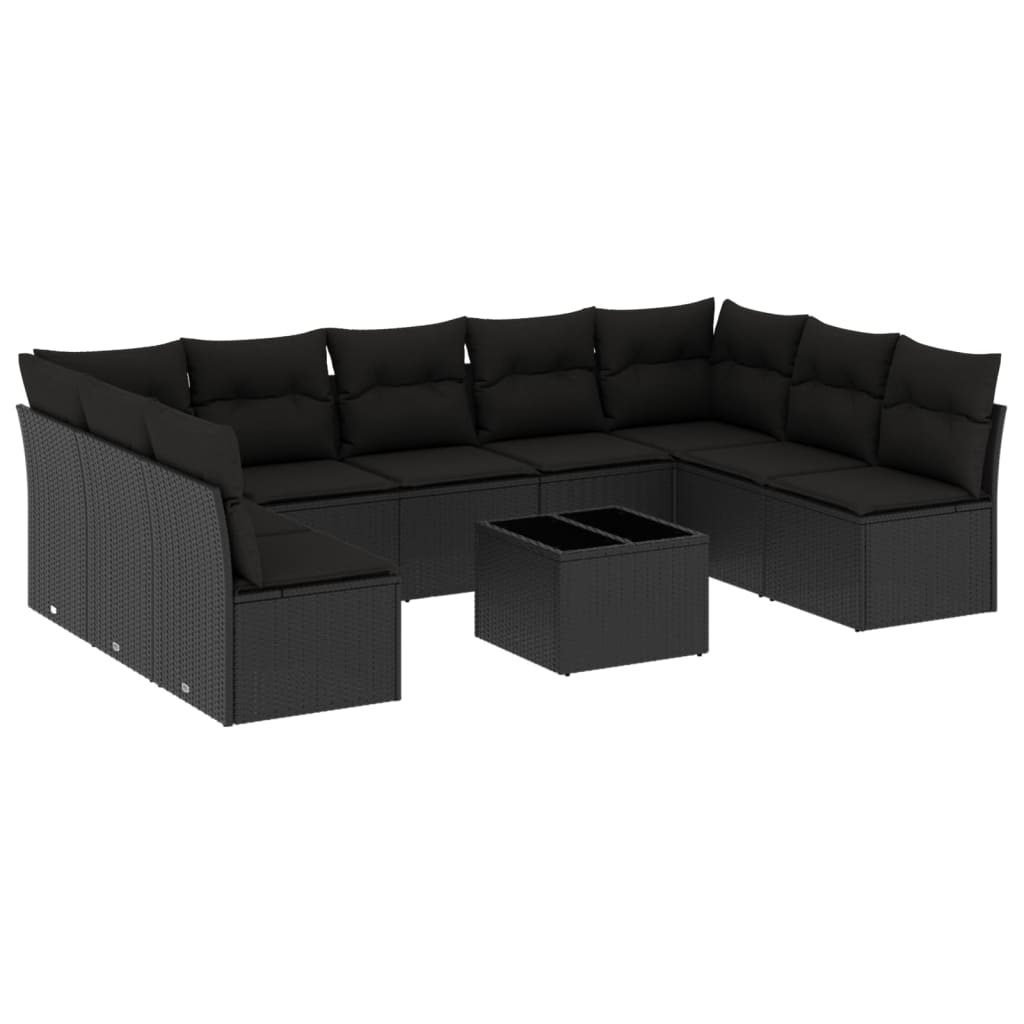 sofasæt til haven 10 dele med hynder polyrattan sort