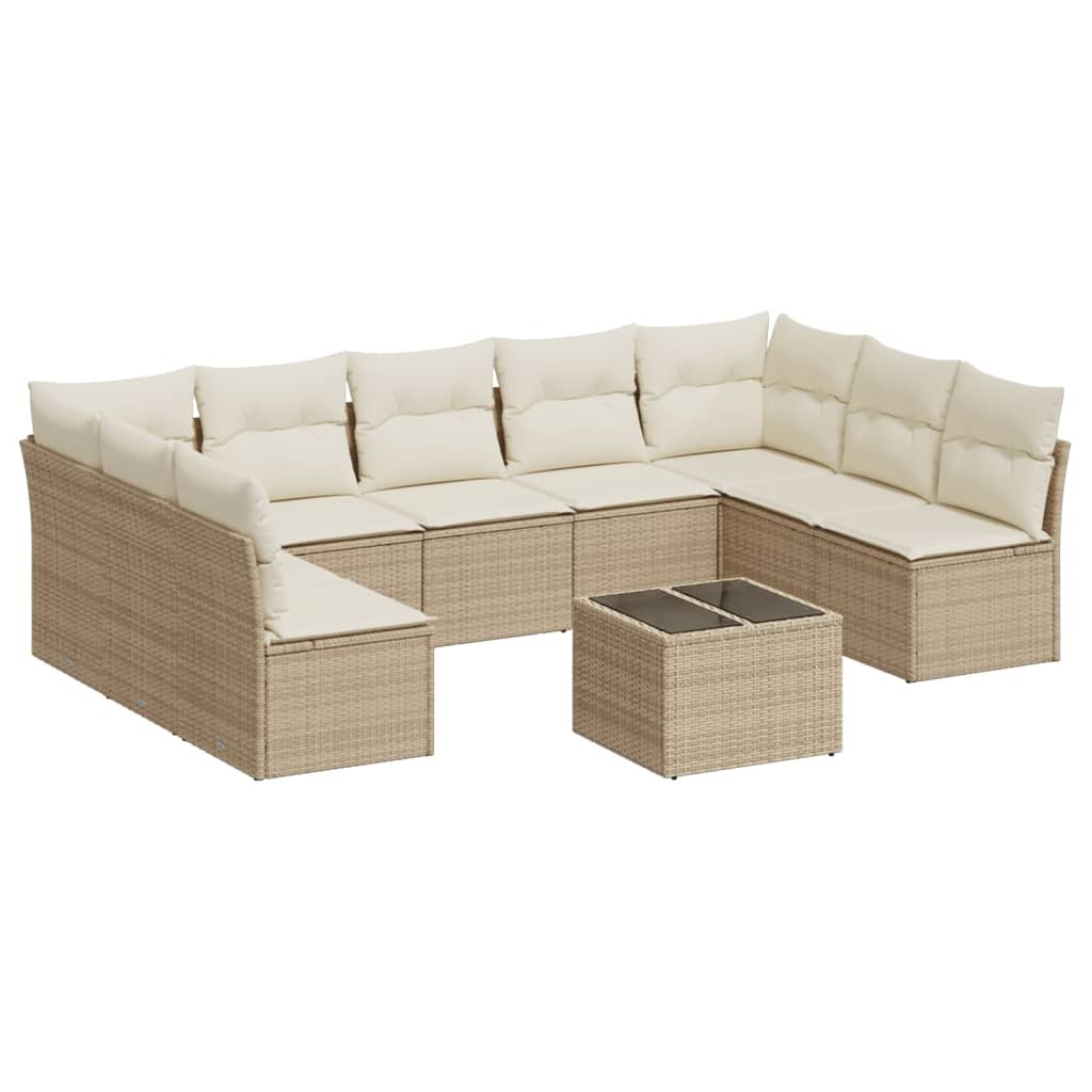 sofasæt til haven 10 dele med hynder polyrattan beige