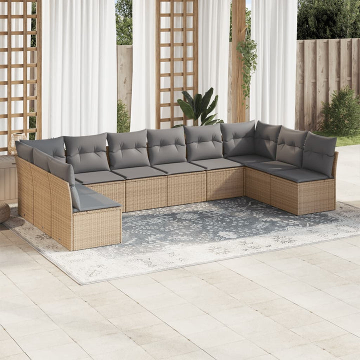 sofasæt til haven 10 dele med hynder polyrattan beige