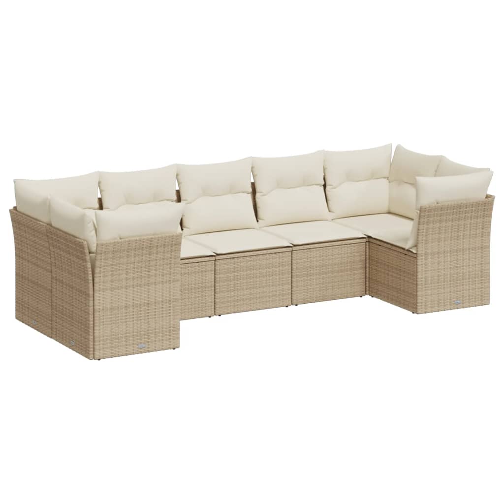 sofasæt til haven 7 dele med hynder polyrattan beige