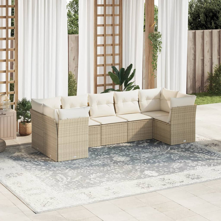 sofasæt til haven 7 dele med hynder polyrattan beige