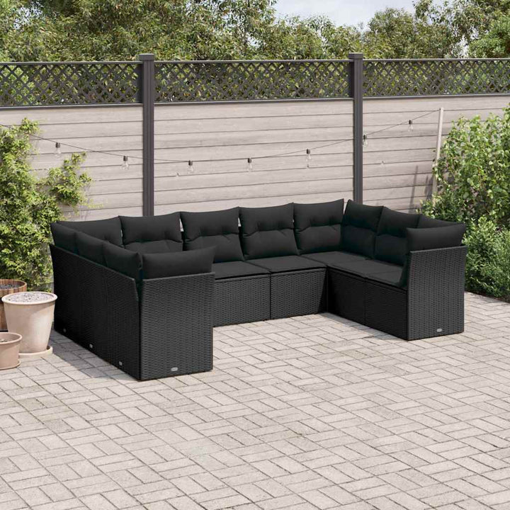 sofasæt til haven 9 dele med hynder polyrattan sort