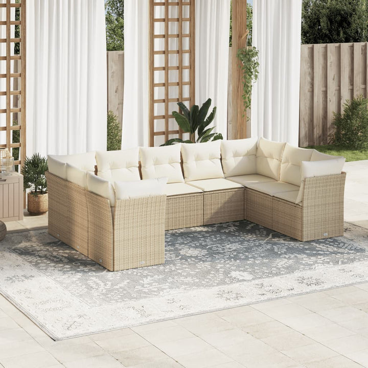 sofasæt til haven 9 dele med hynder polyrattan beige