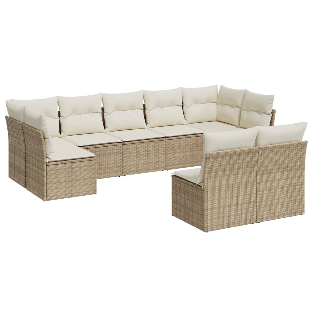 sofasæt til haven 9 dele med hynder polyrattan beige