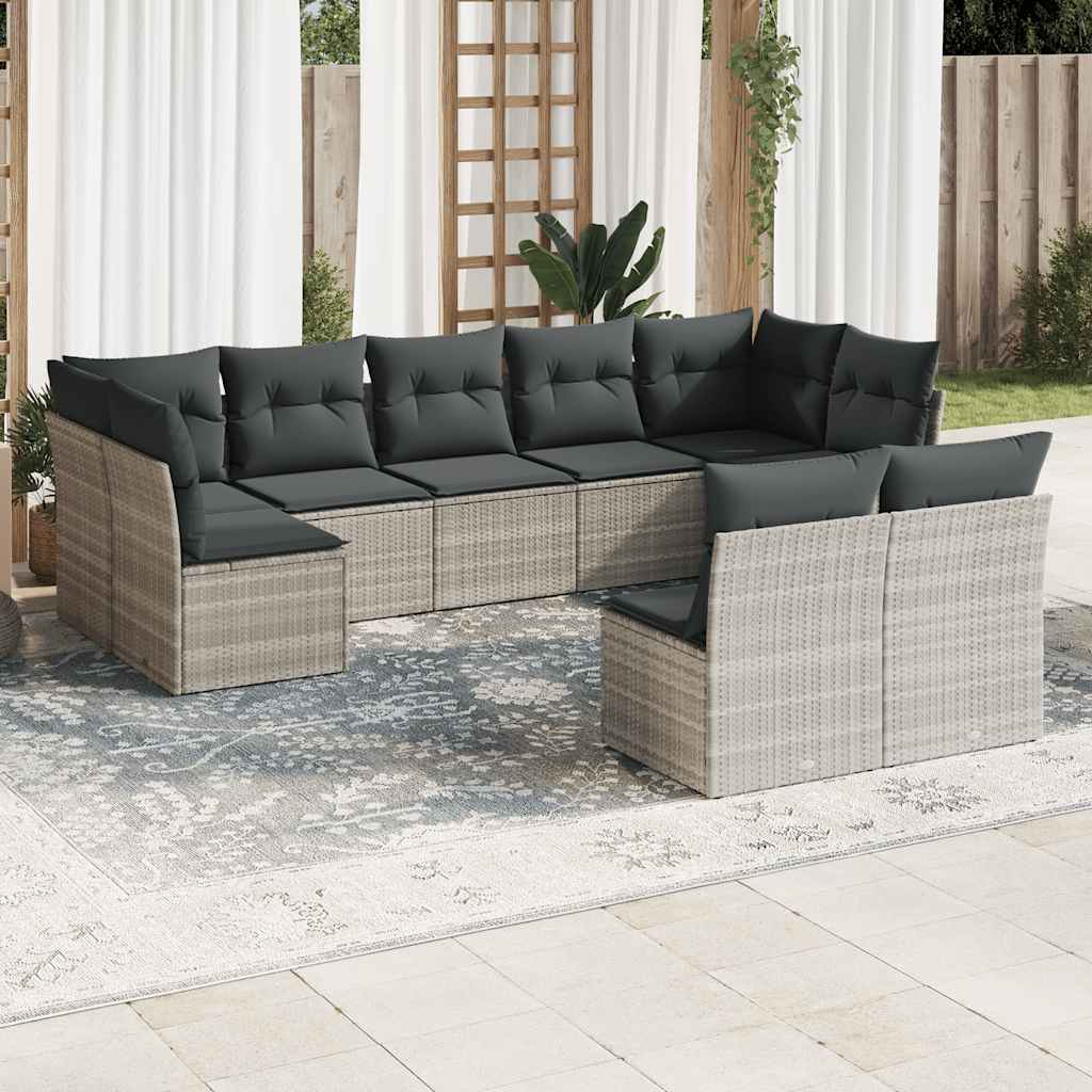 sofasæt til haven 9 dele med hynder polyrattan lysegrå