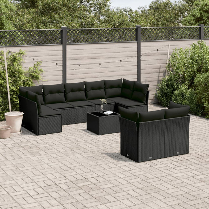 sofasæt til haven 10 dele med hynder polyrattan sort