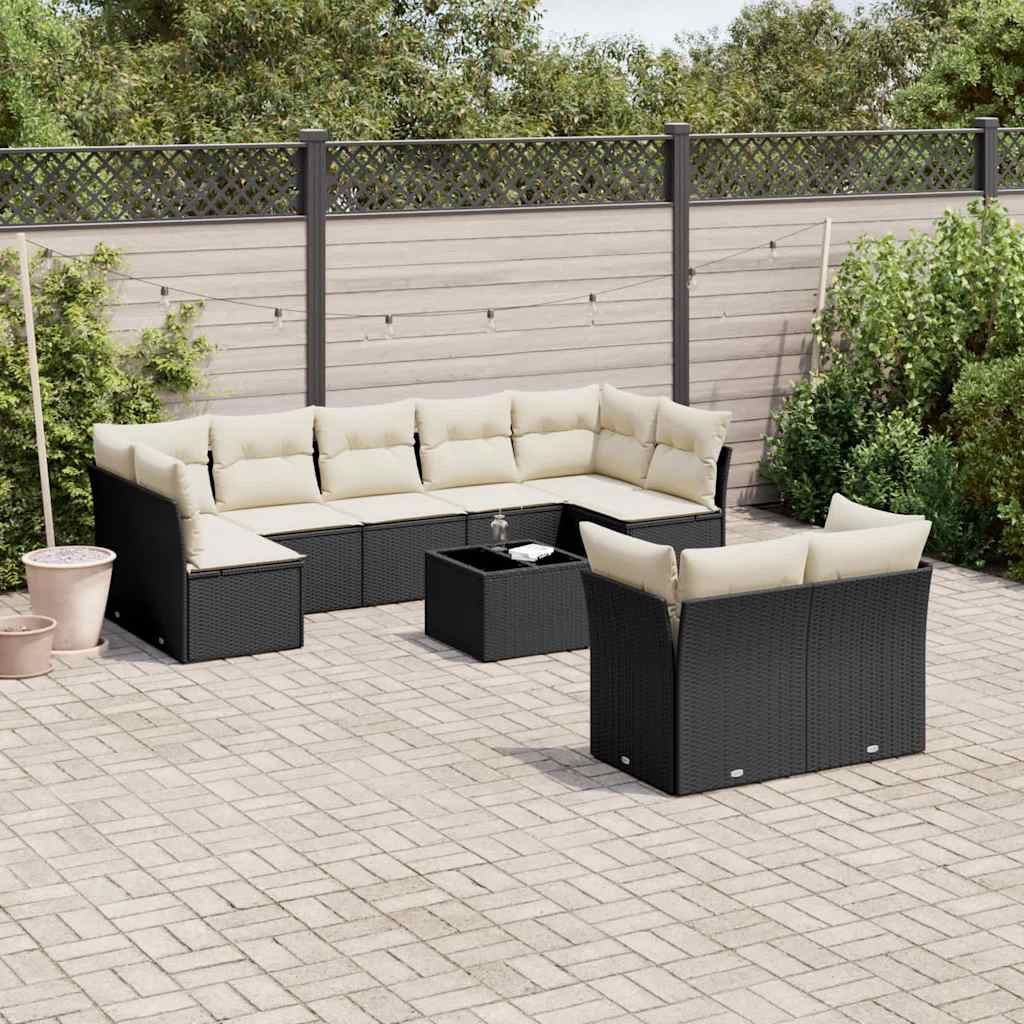 sofasæt til haven 10 dele med hynder polyrattan sort