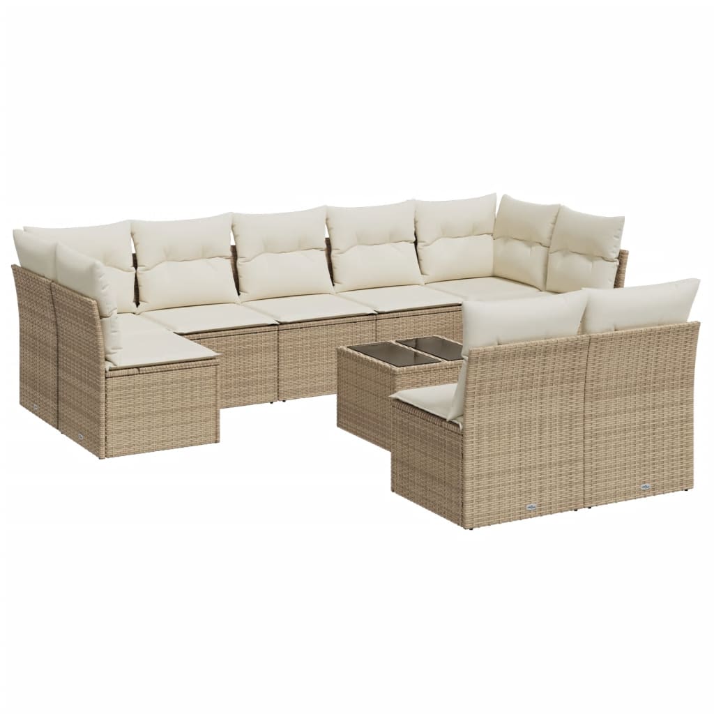 sofasæt til haven 10 dele med hynder polyrattan beige