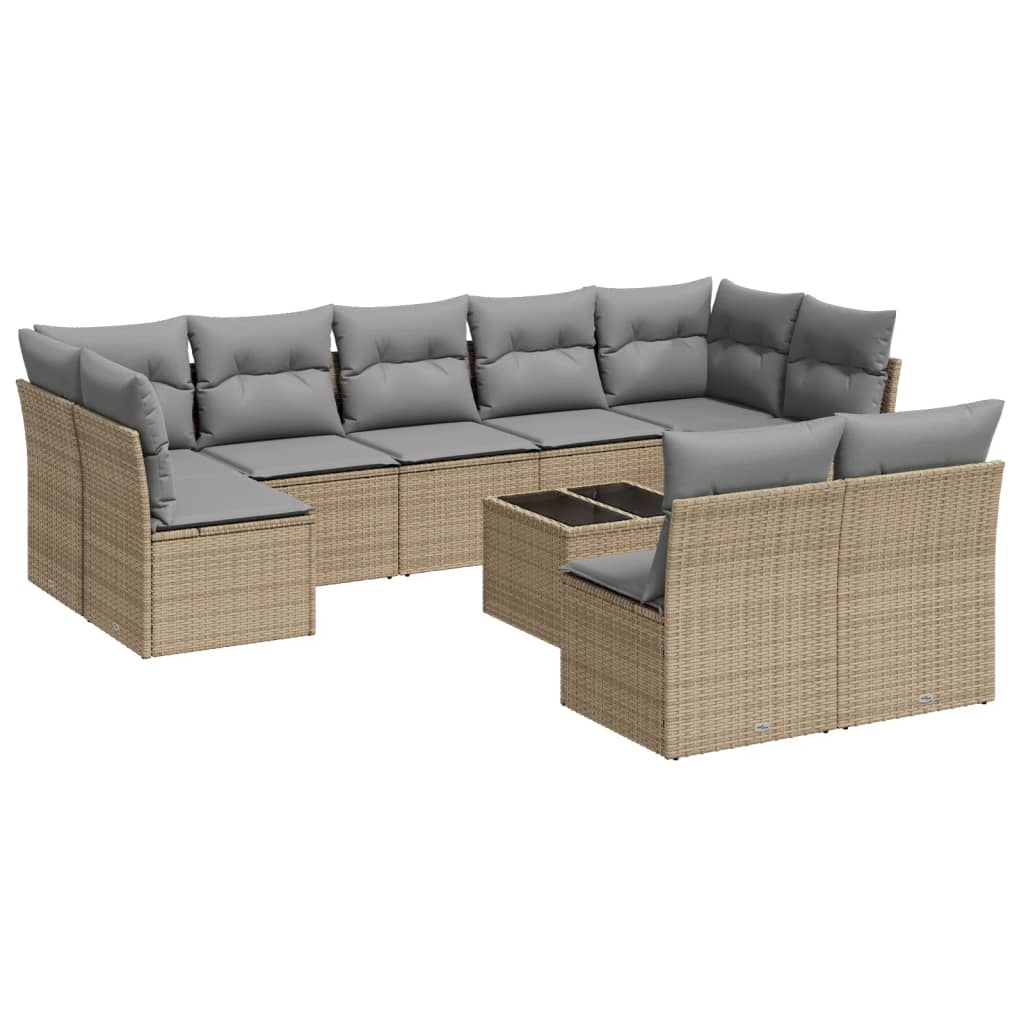 sofasæt til haven 10 dele med hynder polyrattan beige