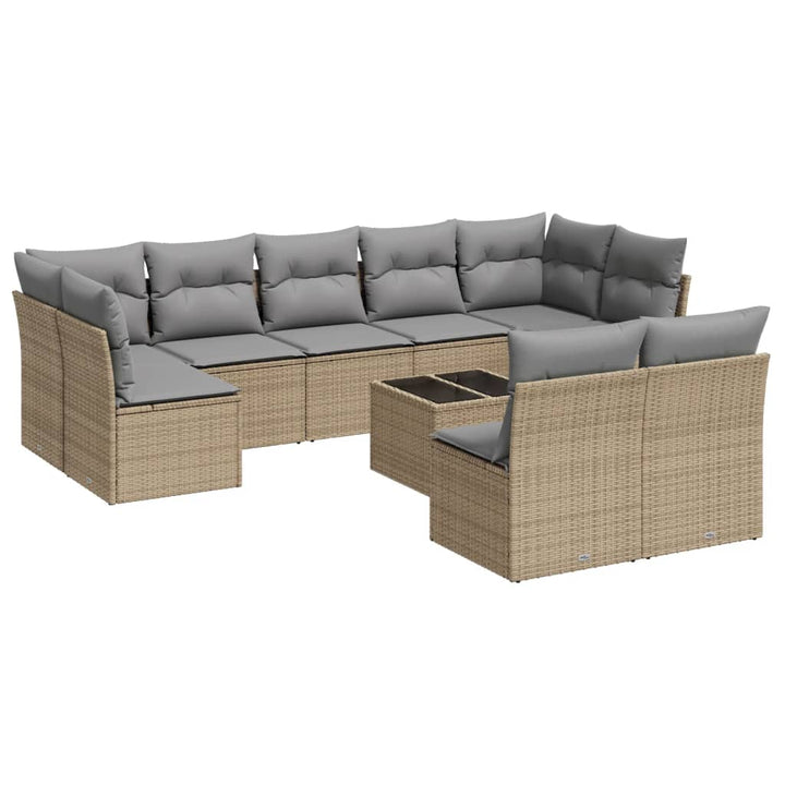sofasæt til haven 10 dele med hynder polyrattan beige
