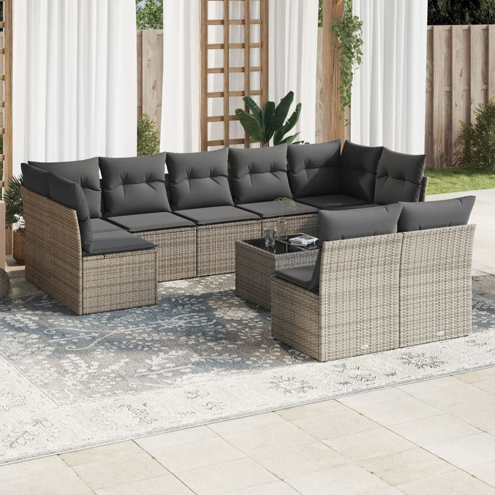 sofasæt til haven 10 dele med hynder polyrattan grå