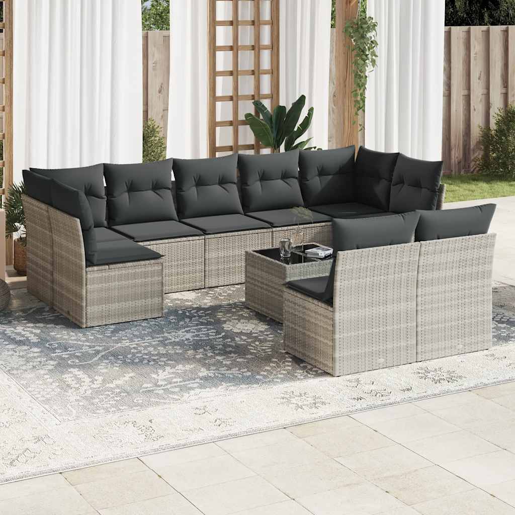 sofasæt til haven 10 dele med hynder polyrattan lysegrå
