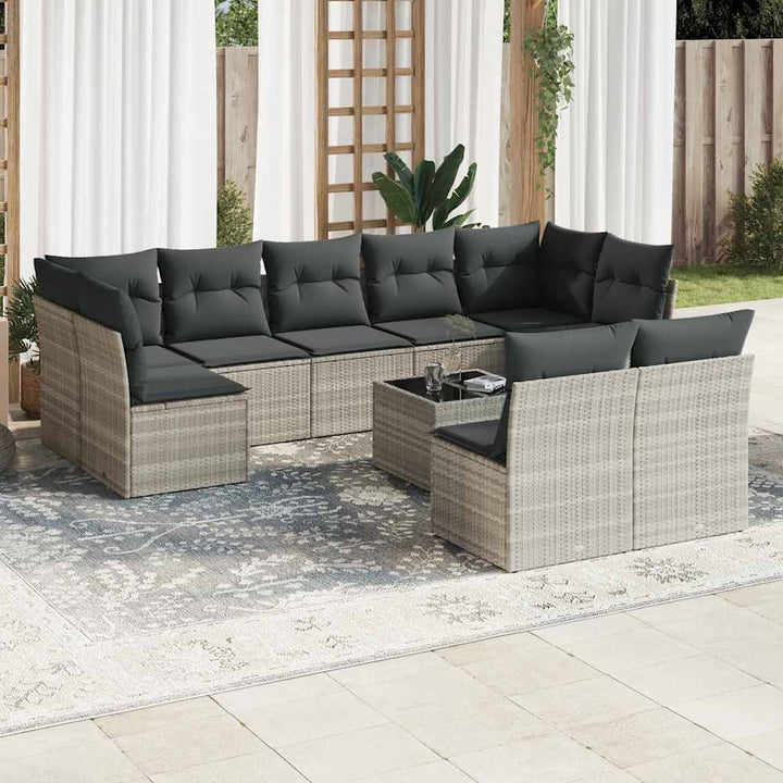 sofasæt til haven 10 dele med hynder polyrattan lysegrå