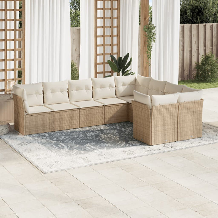 sofasæt til haven 9 dele med hynder polyrattan beige