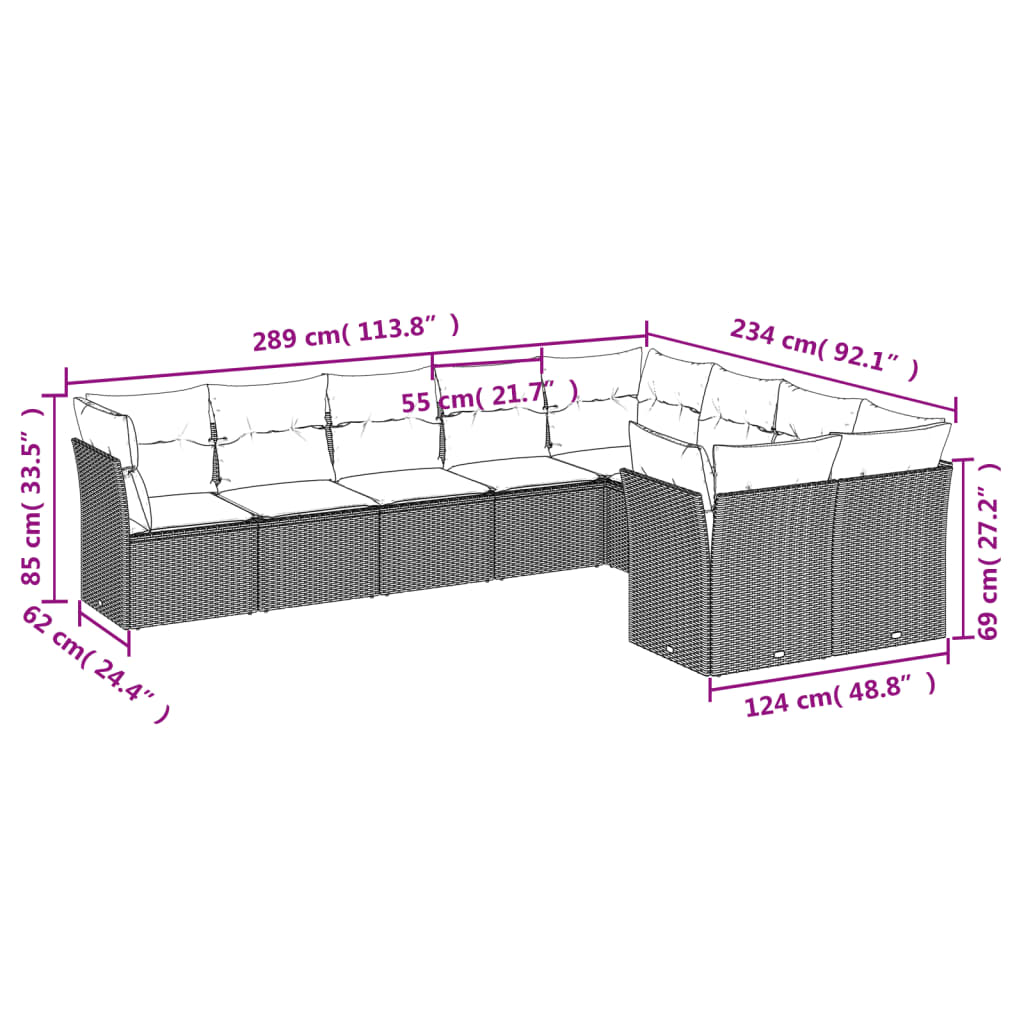 sofasæt til haven 10 dele med hynder polyrattan sort