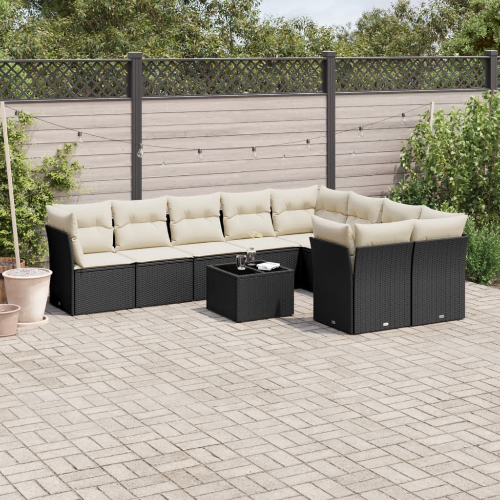 sofasæt til haven 10 dele med hynder polyrattan sort