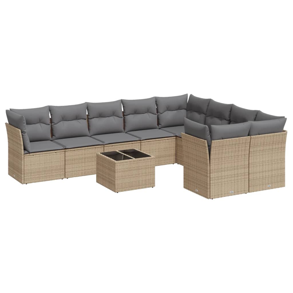 sofasæt til haven 10 dele med hynder polyrattan beige