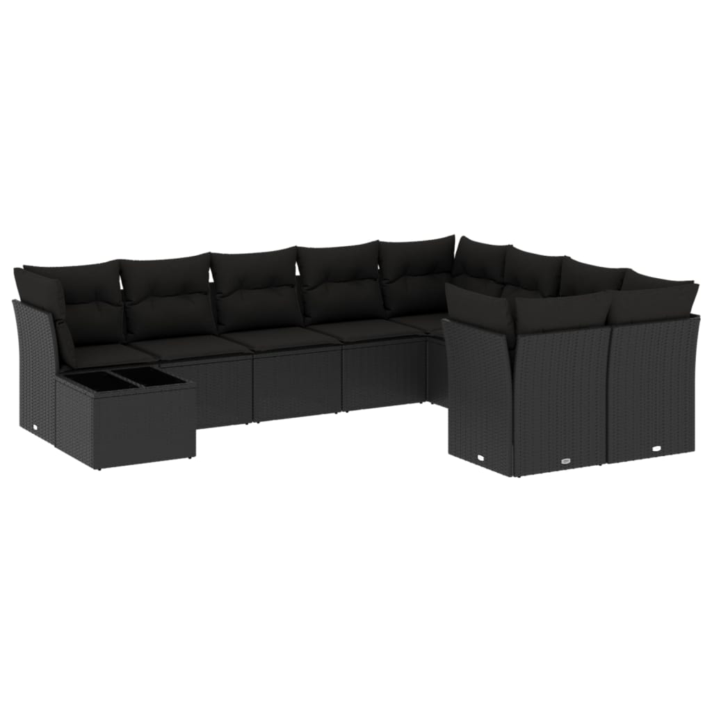 sofasæt til haven 10 dele med hynder polyrattan sort