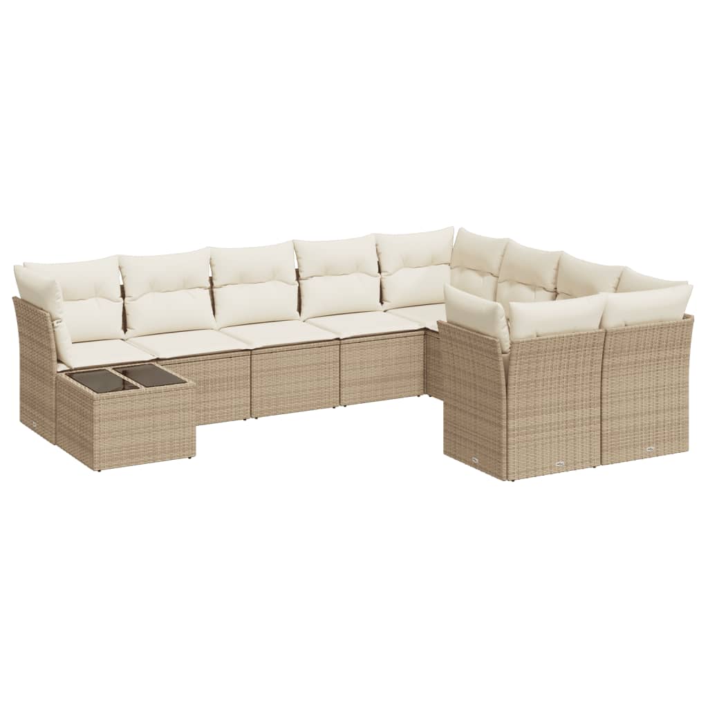 sofasæt til haven 10 dele med hynder polyrattan beige