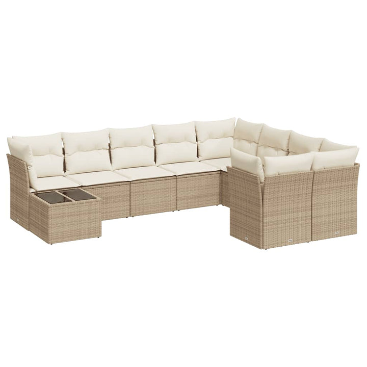 sofasæt til haven 10 dele med hynder polyrattan beige