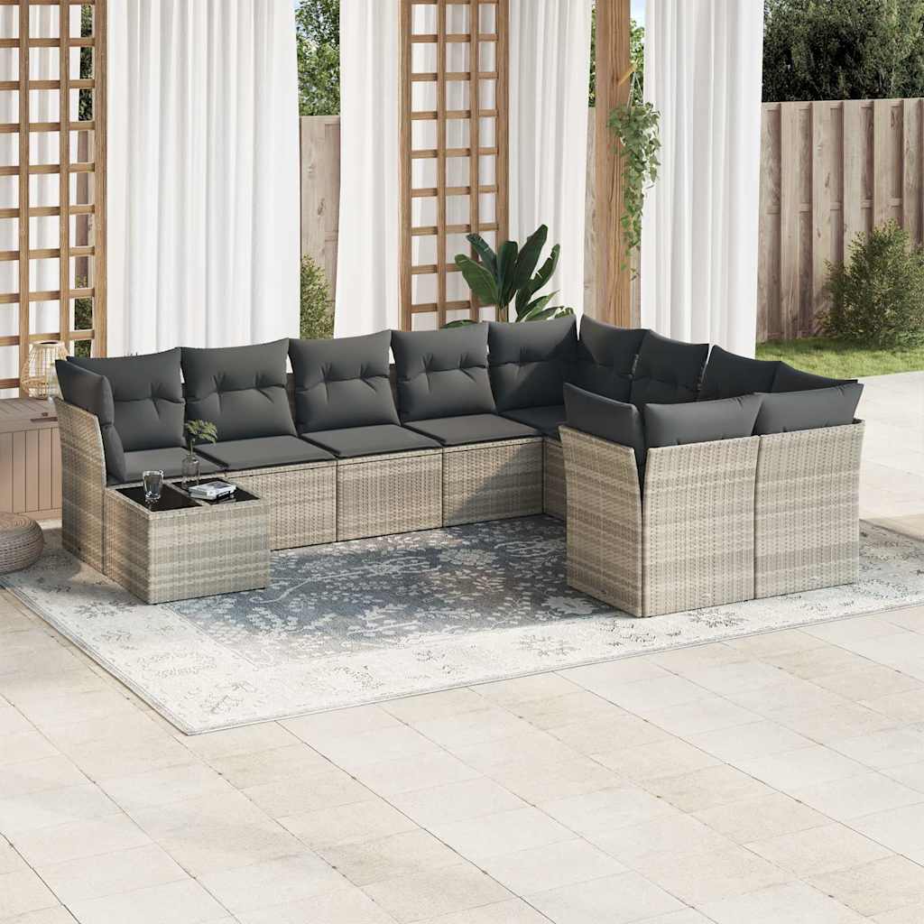 sofasæt til haven 10 dele med hynder polyrattan lysegrå