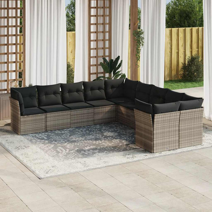 sofasæt til haven 10 dele med hynder polyrattan lysegrå