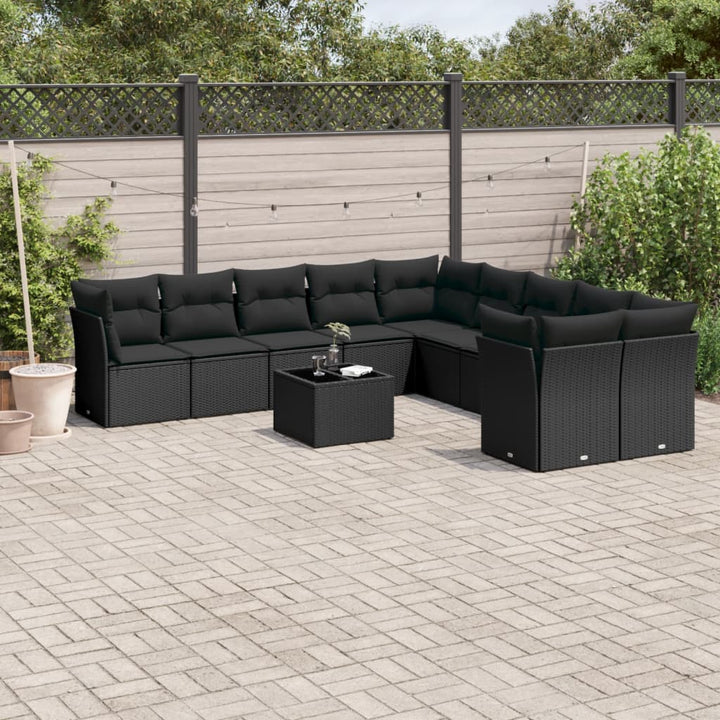sofasæt til haven 11 dele med hynder polyrattan sort