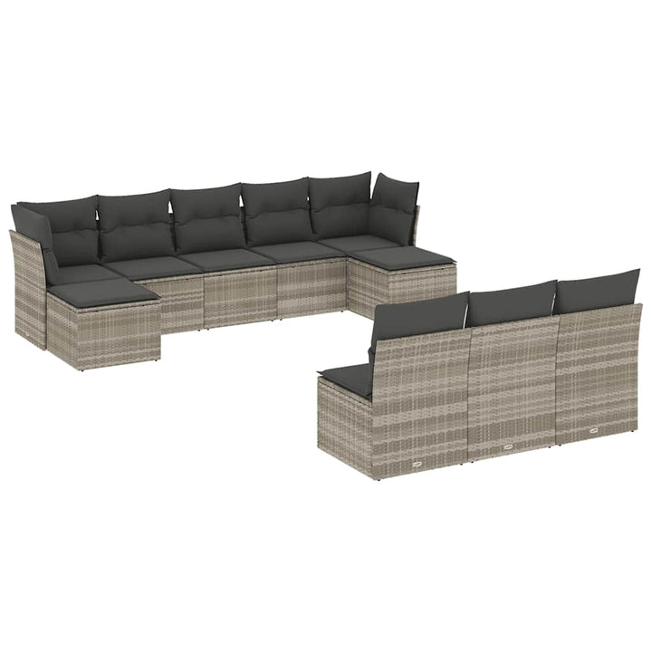 sofasæt til haven 10 dele med hynder polyrattan lysegrå