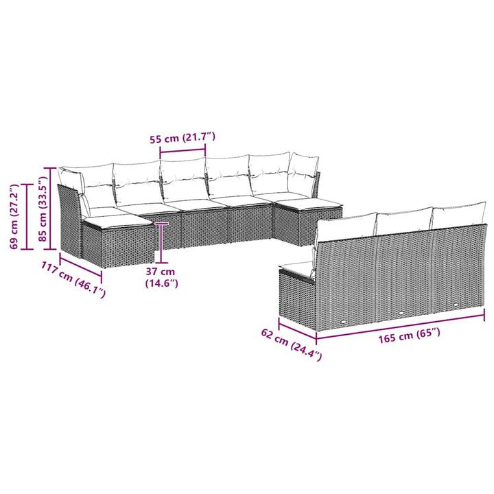 sofasæt til haven 10 dele med hynder polyrattan lysegrå