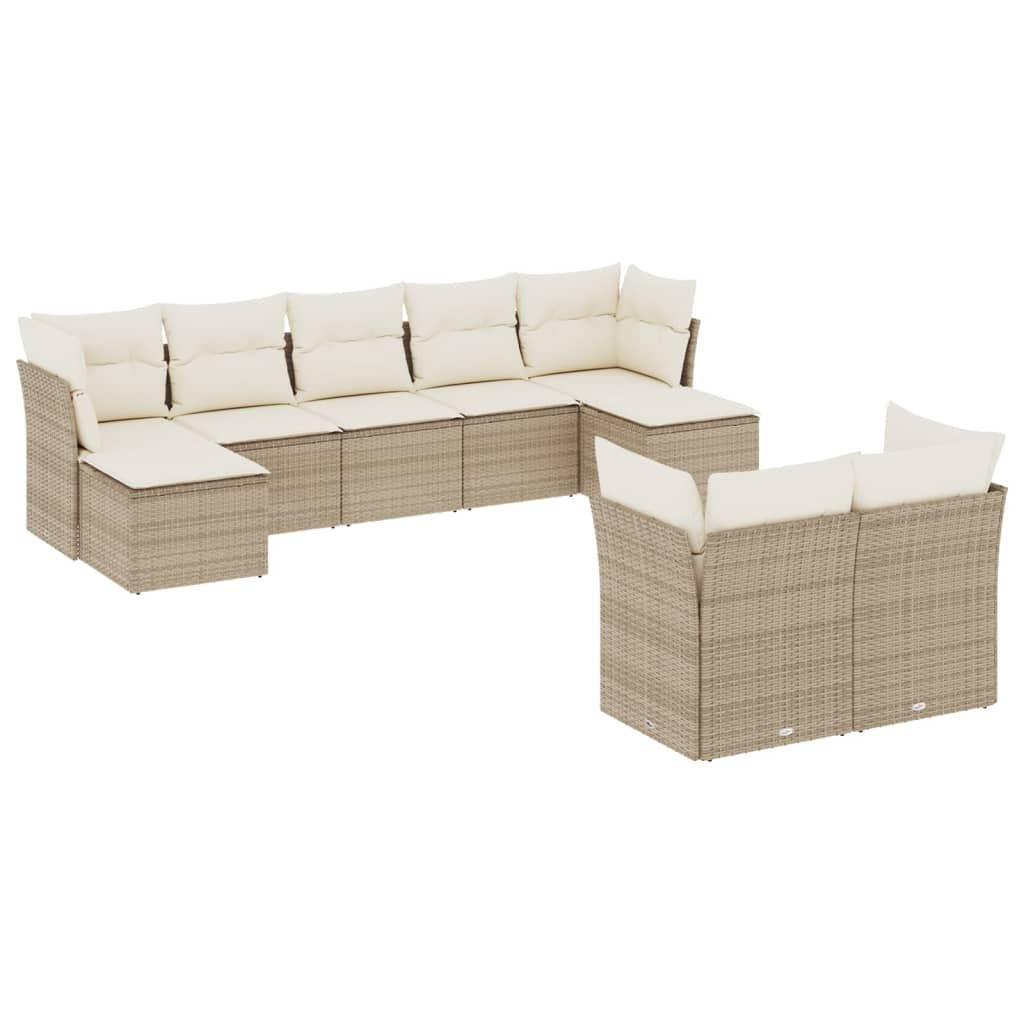sofasæt til haven 9 dele med hynder polyrattan beige