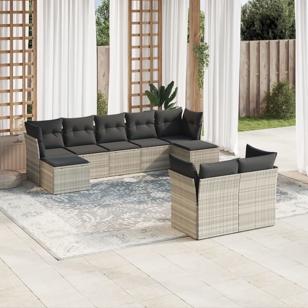 sofasæt til haven 9 dele med hynder polyrattan lysegrå